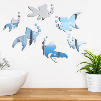 Underwater World Goldfish Mirror Wall Stickers Bedroom Home Decor Acrylic Decals Waterproof Wallpaper for Bathroom 3d Stickers