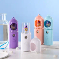 Cartoon Mini Facial Humidifier Face Nano Mist Sprayer Led Light Make Up Skin Moisturizing Hydration Nebulizer Face Steamer USB