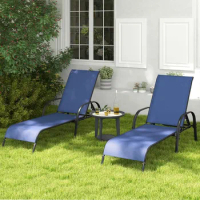 Outdoor Lounge Chair Set of 2 Patio Lounge Chair with Adjustable Backrest with Steel Frame, Navy Blu