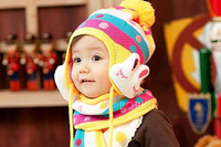 BO雜貨【SV2733】2013冬款~韓國lemonkid保暖小兔子兒童毛線球球帽+圍巾 寶寶套裝