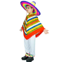 Girls Mexico Poncho Cosplay Kids Children Halloween Mexican Traditional Costumes Carnival Purim Stage Show Role Play Party Dress