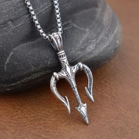 Vintage Greek Mythology Trident Pendant for Men Stainless Steel Punk Hip Hop Poseidon Trident Necklace Jewelry Gift Dropshipping