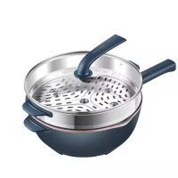 Electric Stir Fry Pot Integrated Plug in Non stick Pot Steaming, Cooking, and Frying Electric Hot Pot