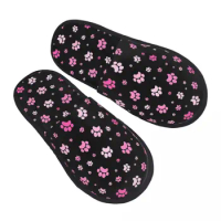 Custom Print Women Red And Pink Dog Paw Pattern House Slippers Soft Warm Memory Foam Fluffy Slipper Indoor Outdoor Shoes