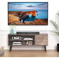 Retro TV Stand with Storage Cabinet for TVs up to 55-inch, TV Console for Media, Grey Wooden TV Stand for Living Room/Bedroom