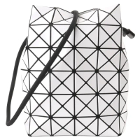 【ISSEY MIYAKE 三宅一生】BAOBAO 幾何方格側凹摺可肩/斜背包/小(亮面白)