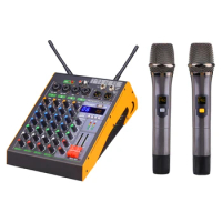 Professional 16DSP 4 channel mixer with wireless microphone USB BT record 48V type-c power interface audio sound card mixer