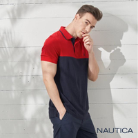 【NAUTICA】簡約素色純棉短袖POLO衫(紅藍)