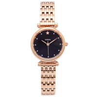 FOSSIL 點點星耀夜空風格不鏽鋼錶帶手錶(ES4522)-黑色面X玫瑰金/28mm