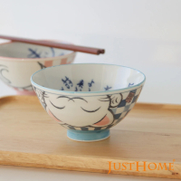 【Just Home】日本製美濃燒陶瓷4.7吋中式飯碗250ml-藍色招財貓(丸浦大平)