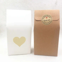 50 Pcs Stand-up Kraft Paper Food Packaging Bag with Frosted Window, Pouch for Food Nuts Cookie Candy Baking Tea 8x5x16cm