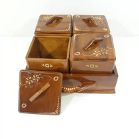 Satu Set Toples Tempat Kue Cemilan Kerajinan Kayu Jati Unik Antik