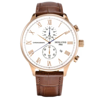 HOLUNS mens chronograph watches top brand luxury leather casual quartz watch men sport waterproof clock watch relogio masculino