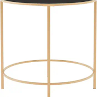 Round Side Tables Glass End Tables with Metal Frame, Small Coffee Accent Tables, Bedside Tables, Modern Style, Bronze Gold