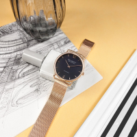 PH PAUL HEWITT 太陽能 德國船錨 米蘭編織不鏽鋼手錶-深藍x鍍玫瑰金/33mm