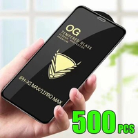 500pcs OG Tempered Glass 9H Full Cover Screen Protector Film Premium For iPhone 15 Pro Max 14 Plus 13 Mini 12 11 XS XR X 8 7 SE
