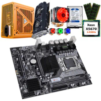 HUANANZHI Computer DIY X58 Motherboard with CPU Xeon X5670 with Cooler RAM 16G(2*8G) Vdeo Card GTX750Ti 2G 1TB HDD 500W PSU