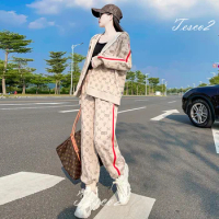Tesco Khaki Print Women's Pant Sets Long Sleeve Zip-up Hoodies And Jogger Pants Casual Tracksuit 2 Piece Women's Sport Suit