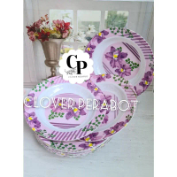PAKET 12.PCS PIRING MAKAN MOTIF GARIS UNGU 9INCH MELAMIN MEISHING