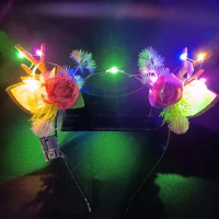 LED Simulation Elk Antlers Berry Headband Party Masquerade Gift Girls Christmas Decoration 2023