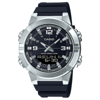 CASIO 卡西歐 10年電力粗曠耐操樹脂錶帶雙顯錶-黑面(AMW-870-1A)