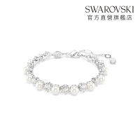 【施華洛世奇SWAROVSKI】Matrix Tennis 手鏈水晶珍珠 圓形切割 白色 鍍白金色 手鍊 手鐲 官方直營