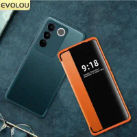For Vivo V27 Pro View Window Plain Flip Leather KickStand Phone Case For Vivo S16 S15 Pro X90S Shockproof Full Protection Cover