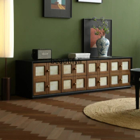 Mid-Ancient Modern Solid Wood Floor TV Cabinet Retro Low Cabinet Living Room Nanyang Small Apartment Audiovisual Cabinet