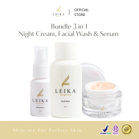Leika Skincare 3 in 1 Glowing Night Cream, Glowing Serum & Facial Wash Resmi BPOM Halal MUI