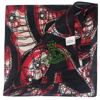 Vivienne Westwood 刺繡星球LOGO抽象圖樣塗鴉底圖純棉帕領巾(黑紅)