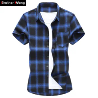 Plus Size 5XL 6XL 7XL 2023 Summer New Men's Short Sleeve Plaid Shirt Fashion Casual Loose Shirt Male Brand Clothes