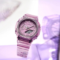 【CASIO 卡西歐】G-SHOCK 女錶 八角農家橡樹 半透明雙顯手錶-粉 畢業禮物(GMA-S2100SK-4A)