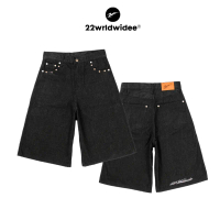 (จัดส่งด่วน 1 วัน!) 22wrldwidee Midnight Stud Jorts กางเกงยีนส์ผ้ายีนส์ ทรง jort แมทง่าย (OC165) คํา
