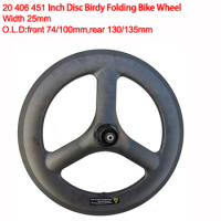 20inch BMX Folding 406 451 Carbon Three Spokes Wheel Clincher V Brake Disc Birdy Wheelset Front 74/100mm Rear 130/135m