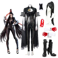 Game Bayonetta Cosplay Costume Wig Shoes Black PU Jumpsuit Adult Lady Like Woman Outfits Halloween Carnival Party Suit For Girls