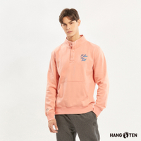 Hang Ten-男裝-半開襟前插口袋大學T-橘粉