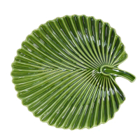 【YU Living 信歐傢居】夏日棕櫚葉造型陶瓷裝飾盤 葉子餐盤(綠色)