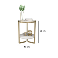 大理石岩板雙層圓桌茶几 (金架+勞倫白金岩板 45*55cm） 