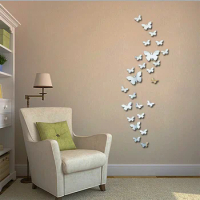 3D Butterfly Frame Wall Clock Mirror Surface Stickers Children Bedroom, DIY Wall Decoration, Detachable Art, 3 Colors, New, 2Pcs