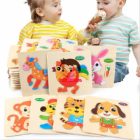 Children Cartoon Animal Wooden Three-Dimensional Small Jigsaw Board Baby Early Educational Toy 3D Puzzle Board Kid Birthday Gift