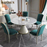 Round Marble Kitchen Table 1.2m Accent Table For Small Apartment Solid Wood Frame Home Furniture Light Luxury Dining Room Sets