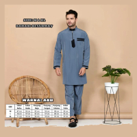Setelan Gamis Haramain lis simple Lengan Panjang bahan BSY premium- Jubah Pria Dewasa Muslim Hitam P