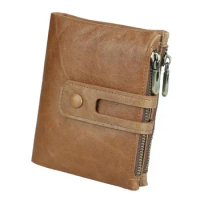 Genuine Leather Short Purse for credit card sim short purse zipper wallet men male soft cow skin leather wallets