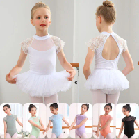 Summer Children's Dancewear Lace Patchwork Mesh Bodysuit Girls' Practice Wear Kids' Ballet Leotard F