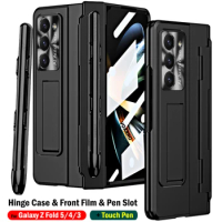 Touch Pen for Samsung Galaxy Z Fold 5 4 3 Case with Pastable Pen Slot Holder for Samsung Z Fold 5 5G Leveling Hinge Case Funda