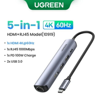 【日本代購】UGREEN USB C 集線器 4K 60Hz 迷你 USB C 型 3.1 轉 HDMI RJ45 PD USB 3.0 OTG 轉接器 USB C 塢站適用於 MacBook Air Pro 2020 PC USB 集線器