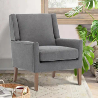 Modern Wing-back Living Room Chair, Upholstered Fabric Upholstered Armchair for Bedroom, Office, Gery