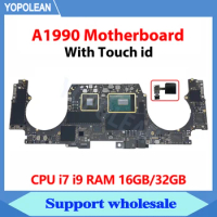 Original A1990 Motherboard With Touch ID For Macbook Pro Retina 15" A1990 Logic Board i7 i9 RAM 16GB 32G 256G 512G 1TB 2018 2019