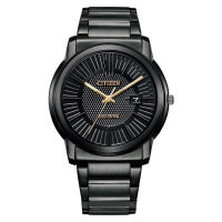 【CITIZEN 星辰】PAIR系列 黑色系 金色指針 光動能腕錶 不鏽鋼錶帶(AW1217-83E)