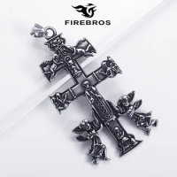 FIREBROS 316L Stainless Steel Angel Orthodox Cross Pendant Necklace Men Hiphop Rock Style Religious Amulet Jewelry Dropshipping